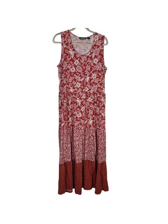 Lands' End Dresses & Skirts - Lands’ End Women XL/18 Red Mixed Floral Print Boho Sleeveless Tiered Maxi Dress